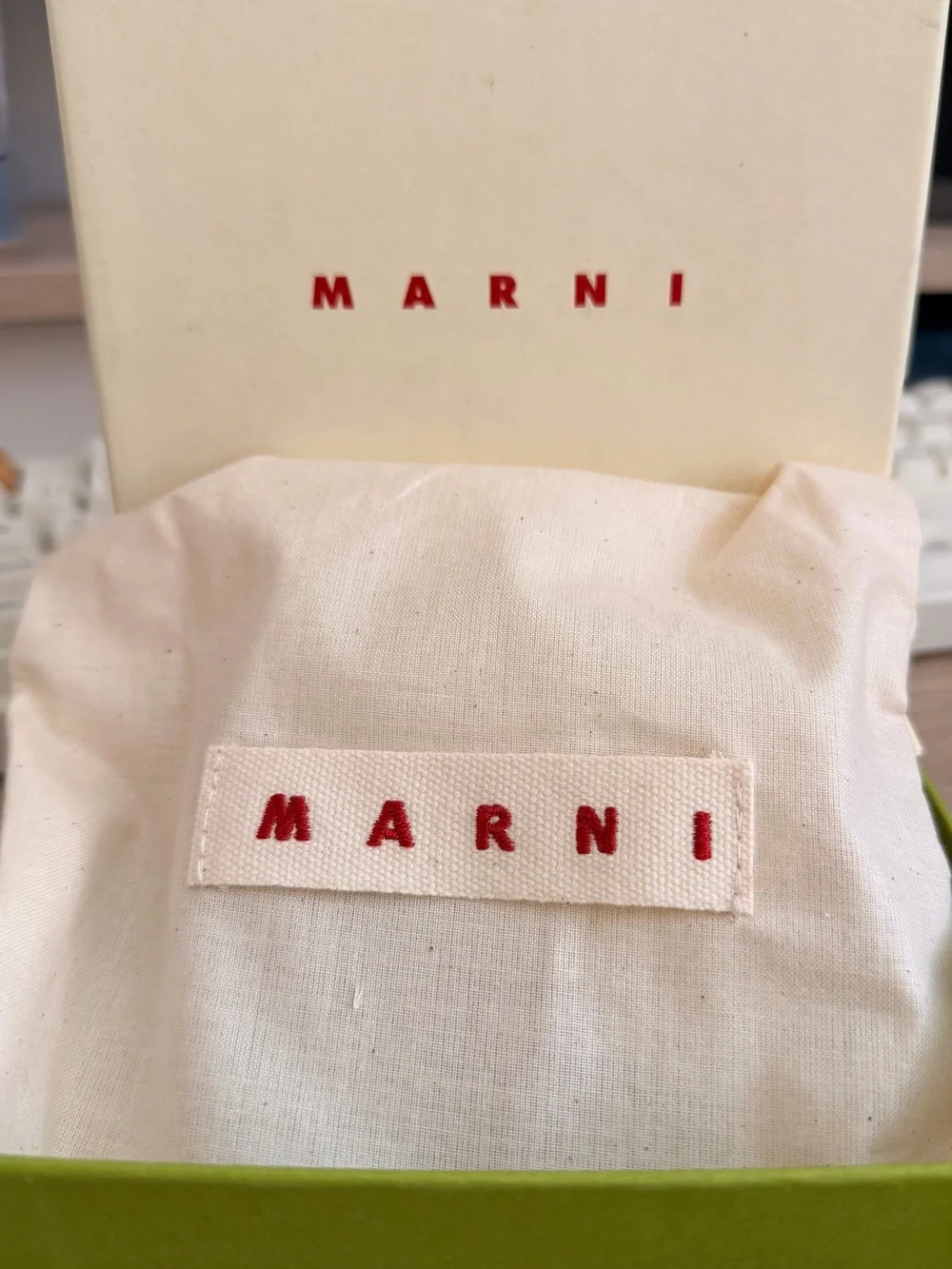 Marni Two-Tone Diagonal Leather Wallet in Cream and Dark Brown with Blue Logo